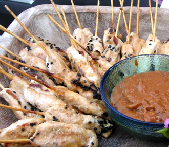 Sesame Chicken Skewers with Peanut Sauce